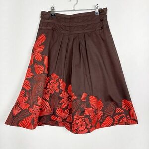 Monsoon Brown and‎ Red Embroidered A-Line Knee-Length Skirt Size 8